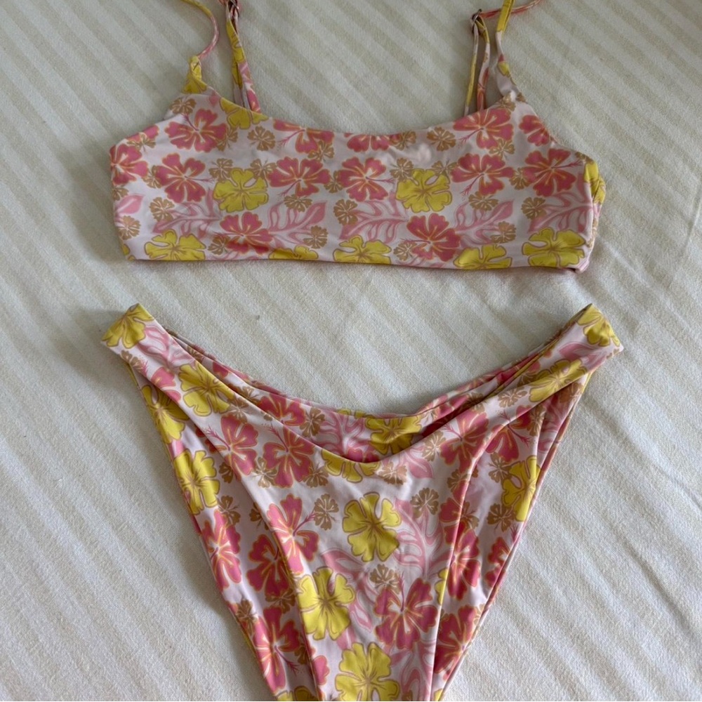 Floral Bikini Set in Pink and Yellow
